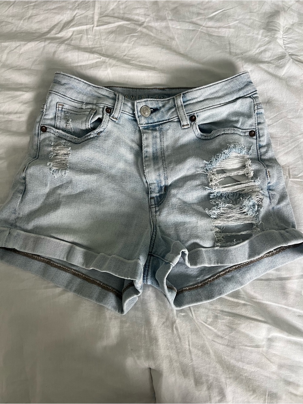 American Eagle Outfitters Light Blue Distressed Denim Shorts